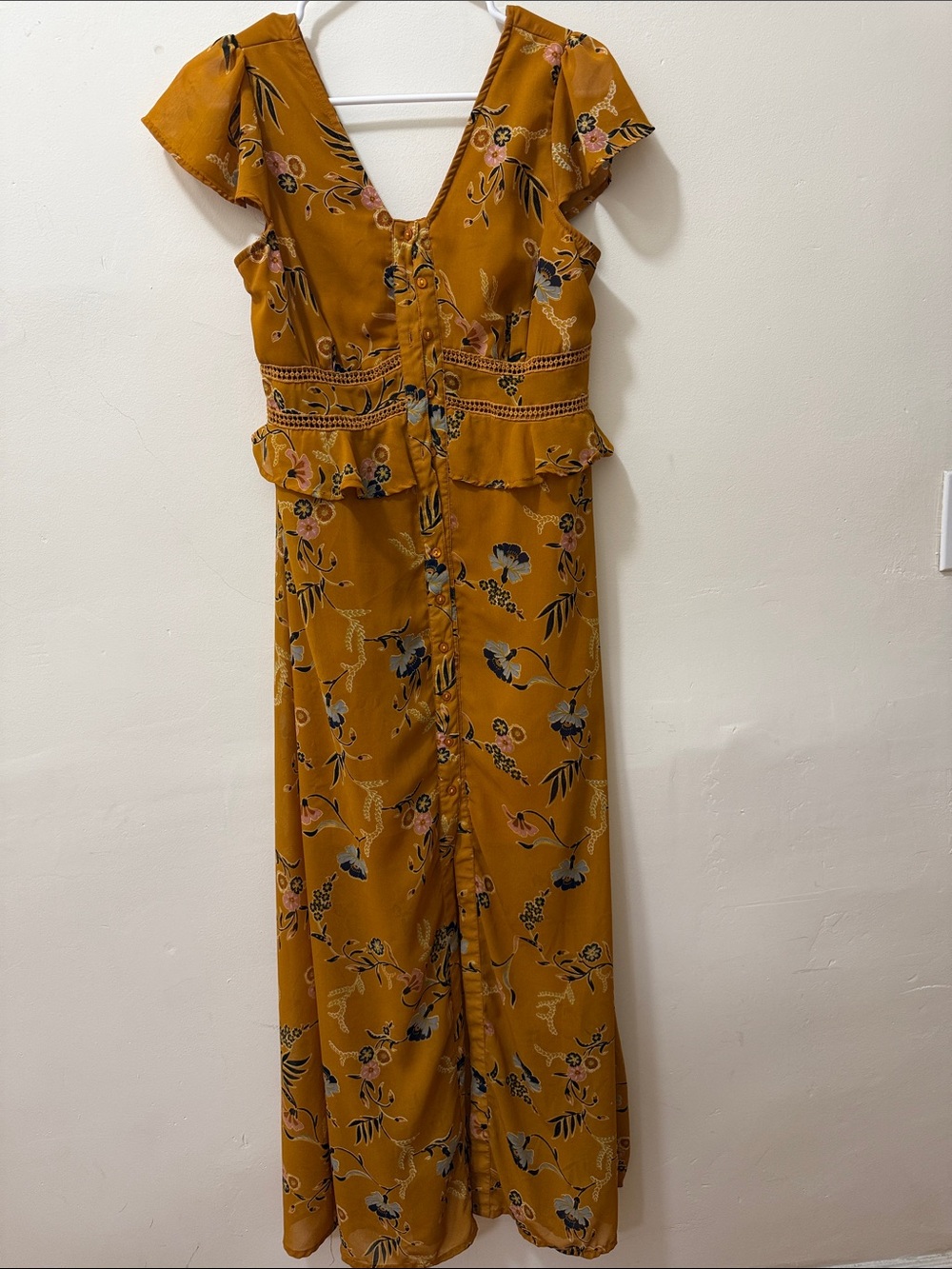 Japna Mustard Floral Maxi Dress